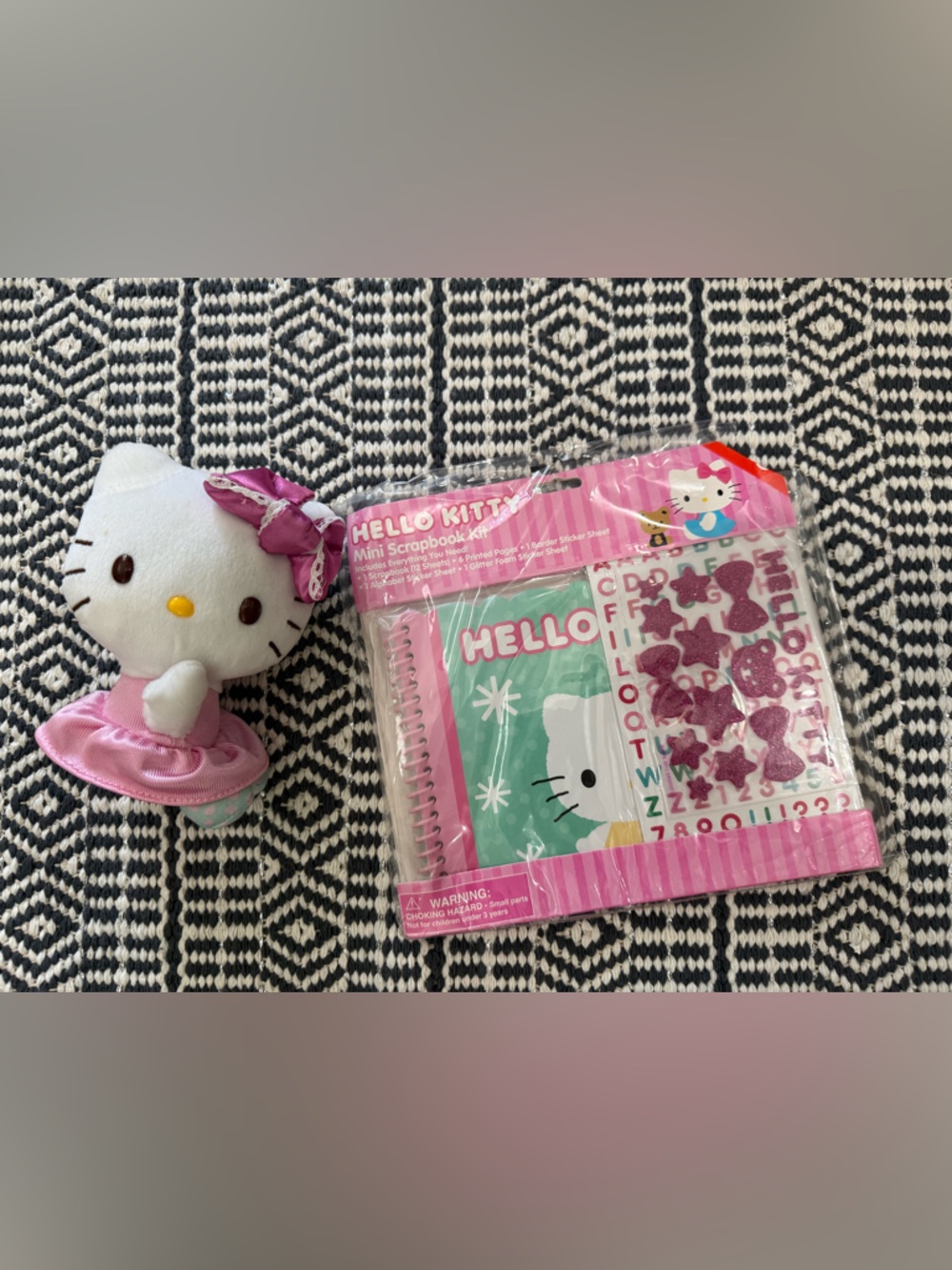 Hello Kitty Scrapbook Kit w Glitter Stickers ABCs with Pink Plush Doll